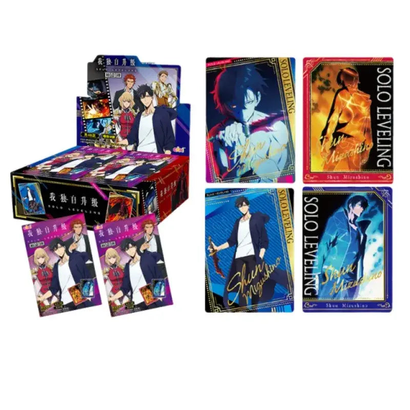 Solo leveling cheng xiaoyu polaroid card set with vibrant glossy anime trading cards in purple red blue and gold by bandai limited