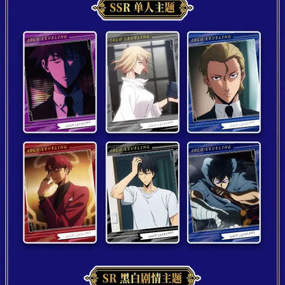 Six anime character trading cards from solo leveling featuring cheng xiaoyu polaroid card set by bandai limited