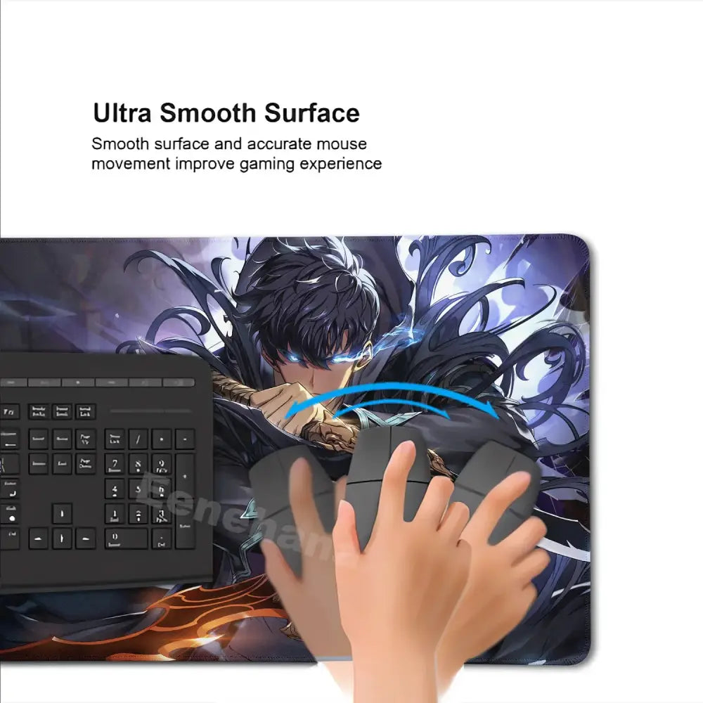 Black and purple solo leveling gamer mouse pad with smooth surface and non-slip lock edge for accurate mouse movement