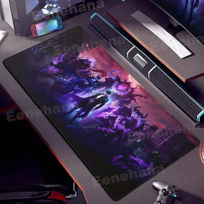 Vibrant purple and black solo leveling gamer mouse pad with glossy finish and non-slip lock edge for precise gaming