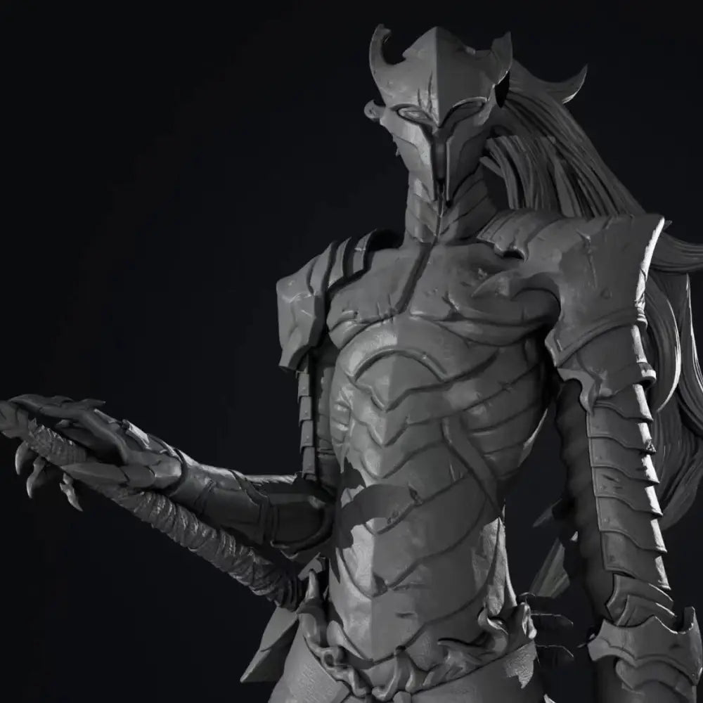 Monochrome unpainted solo leveling igris garage kit figure model with detailed segmented armor and horned helmet