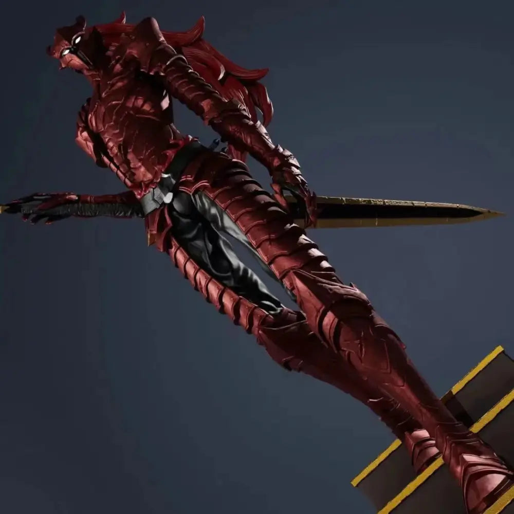 Solo leveling igris garage kit unpainted figure model featuring a red armored dragon with metallic plating and crimson hair