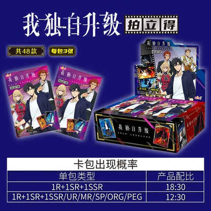 Solo leveling instant camera photo cards collection set box with vibrant purple and black packaging featuring characters