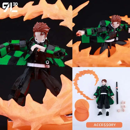 Solo leveling jin-woo action figure 3d printed movable green black checkered with brown hair and orange flame effects