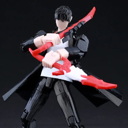 Solo leveling jin-woo black and white action figure with red and white sword printed movable 3d printed dummy