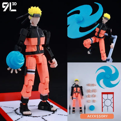 Solo leveling jin-woo orange and black printed movable action figure with yellow hair holding blue chakra sphere