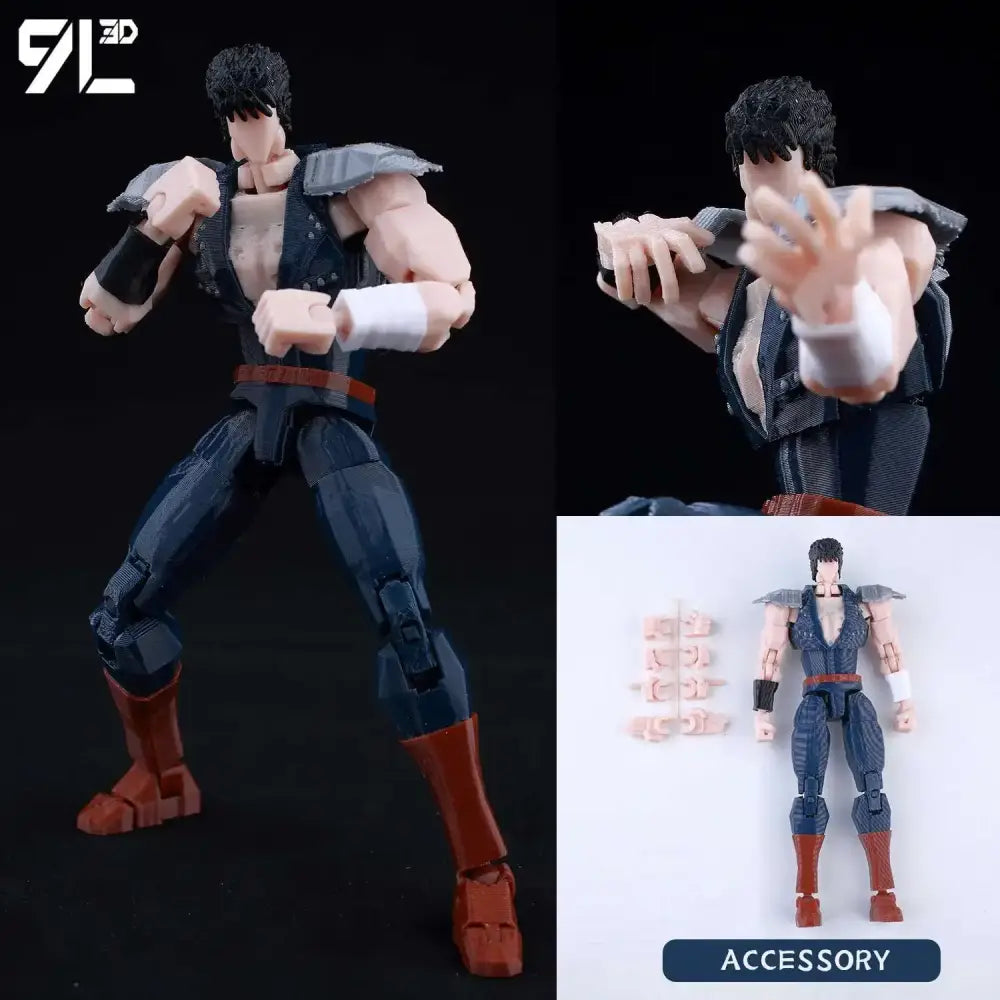 Solo leveling jin-woo 3d printed movable action figure of muscular man in dark blue vest with red boots