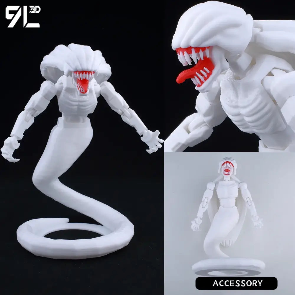 Solo leveling jin-woo white plastic action figure in serpentine pose with red mouth 3d printed movable design