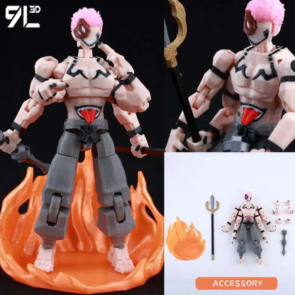 Solo leveling jin-woo 3d printed movable action figure with pink hair, black tribal markings, red chest accents, gray pants, and black belt