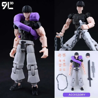 Solo leveling jin-woo black and gray printed movable action figure with purple arm accessory and detailed armor plating