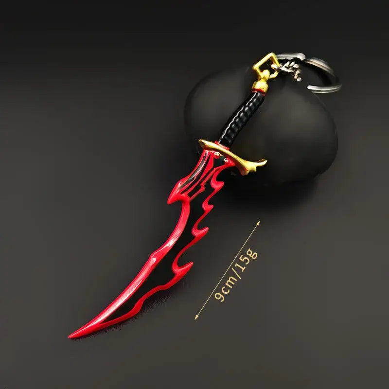 Solo leveling knight metal keychain sword 22cm with red and gold ornate blade and black textured grip