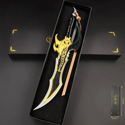 Elegant golden and black solo leveling knight 22cm metal sword with dragon-scale blade in sleek black gift box