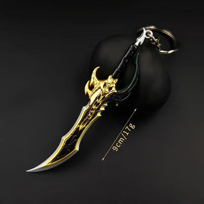 Detailed gold and black killer fangs sword keychain with intricate designs 22cm metal keychain from solo leveling knight killer fangs collection