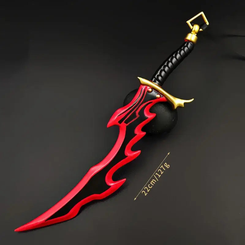 Solo leveling knight killer fangs sword 22cm metal with red and black flame design and gold-colored hilt