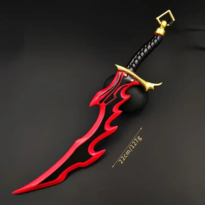 Solo leveling knight killer fangs sword 22cm metal with red and black flame design and gold-colored hilt