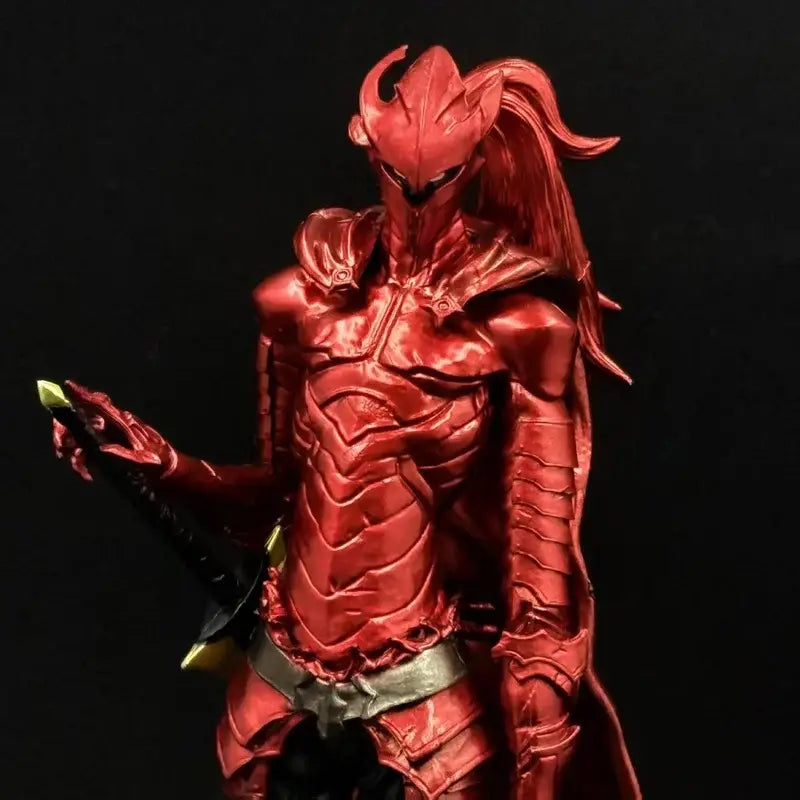 Glossy red knight yegret resin statue with intricate scale detailing and flowing cape premium collectible figure
