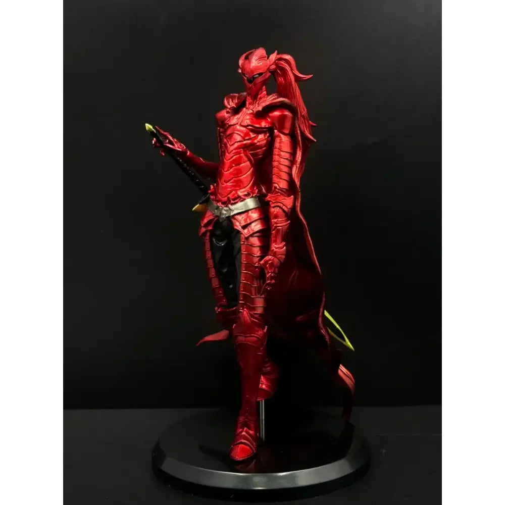 Glossy red knight yegret resin statue with flowing cape and sword premium collectible from solo leveling