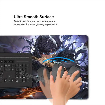 Black and purple solo leveling shadow monarch mouse pad with smooth surface for accurate gaming mouse movement
