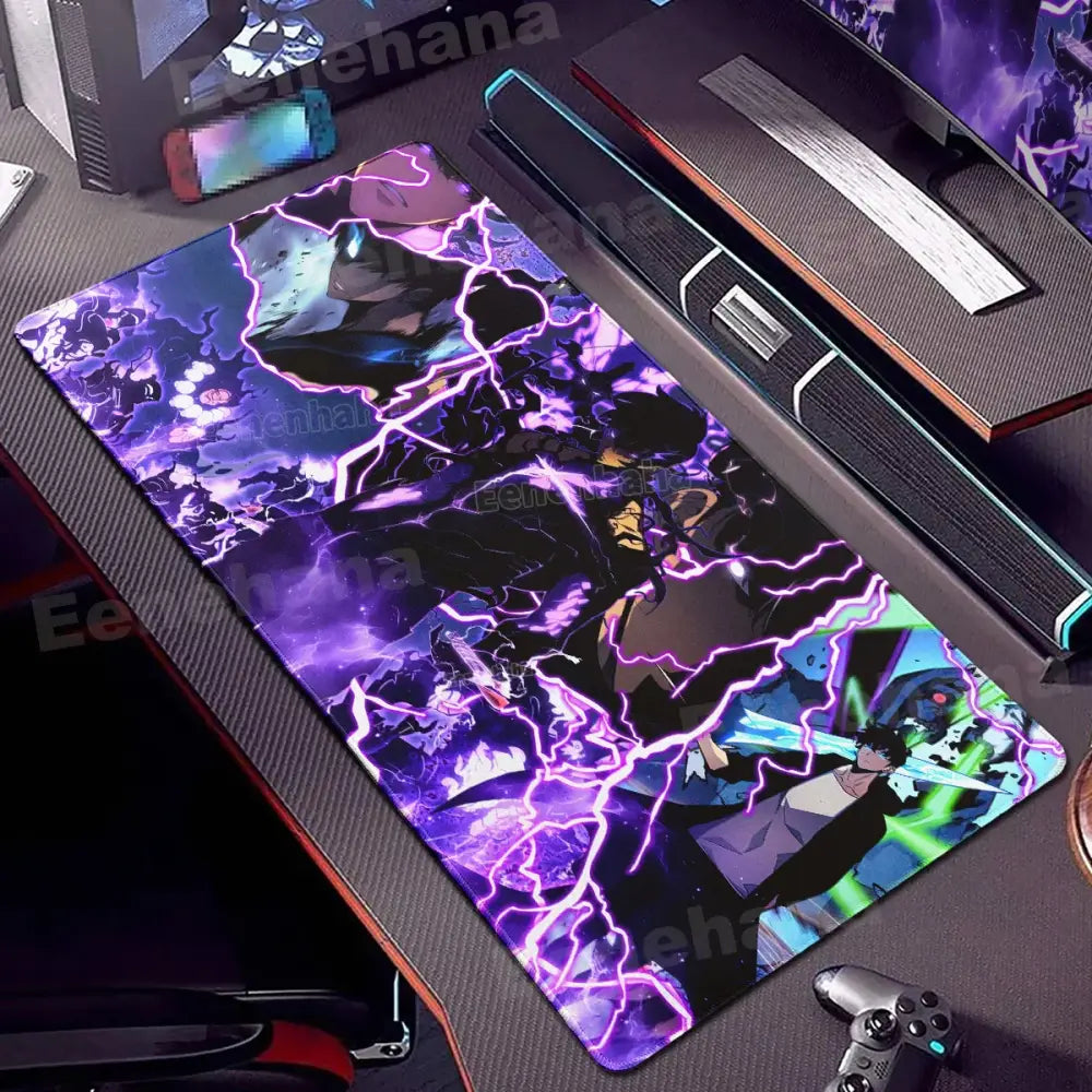 Vibrant purple and black shadow monarch mouse pad with dynamic lightning effects non-slip xxl gaming mat