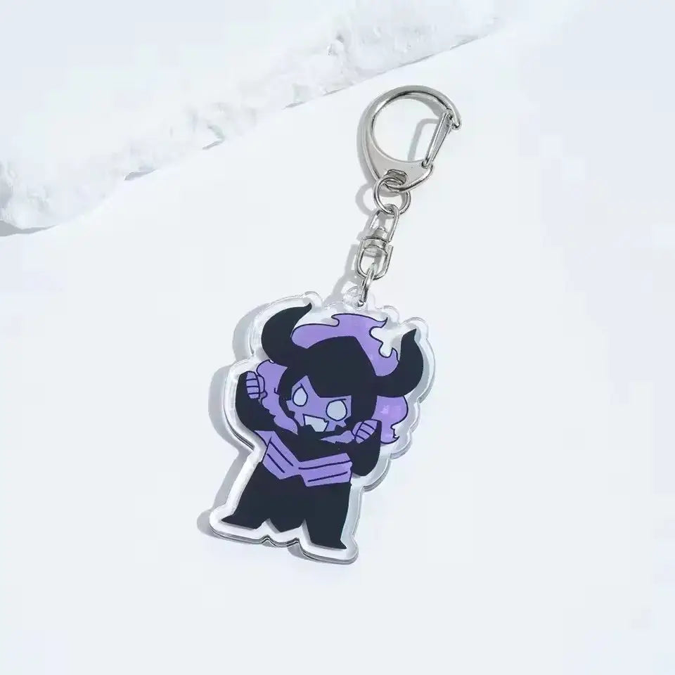 Purple and black solo leveling sung jin-woo acrylic keychain with silver metal clip for bag charm use