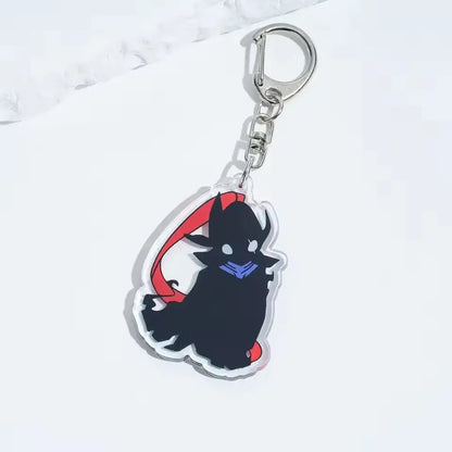 Black and red solo leveling sung jin-woo acrylic keychain with blue accents for bag charm accessory