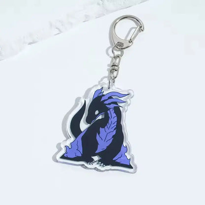 Solo leveling sung jin-woo acrylic keychain featuring a translucent dragon design with black and purple details and metal clip