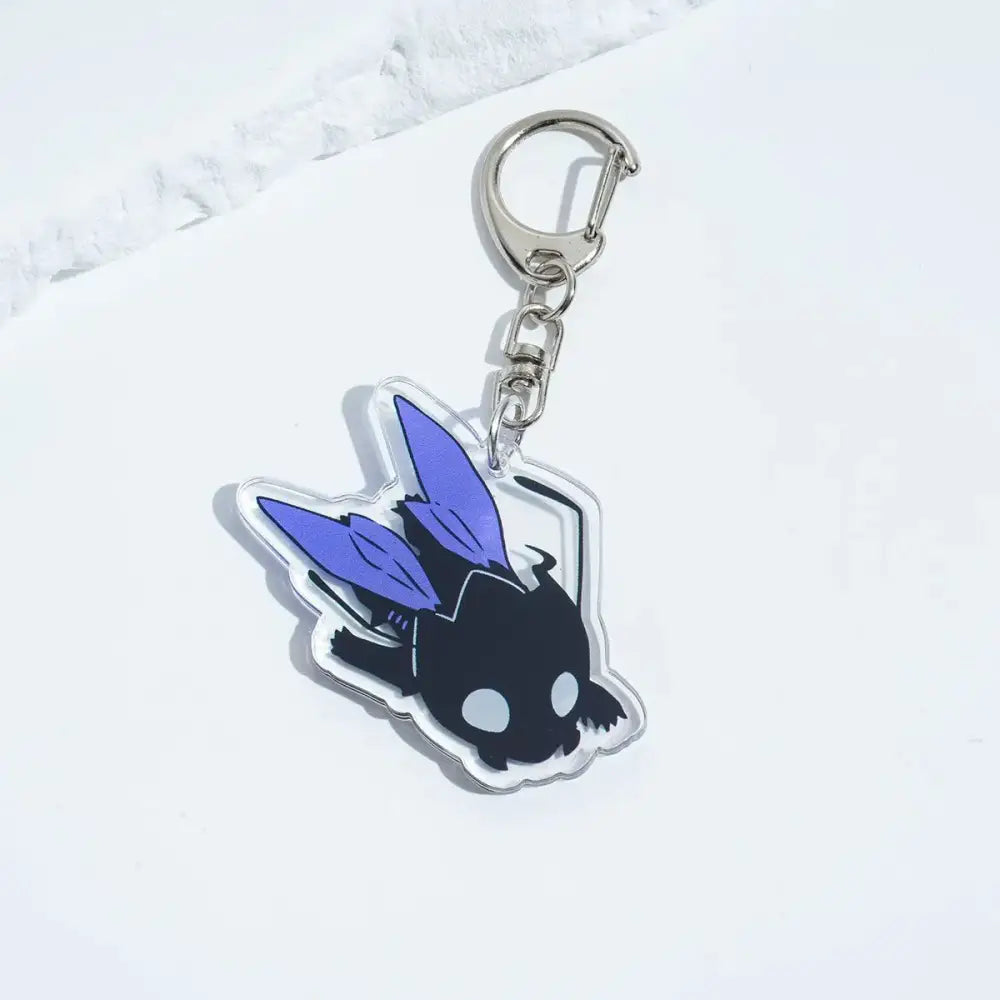 Solo leveling sung jin-woo acrylic keychain in black and purple featuring a winged creature with white eyes for bag pendant