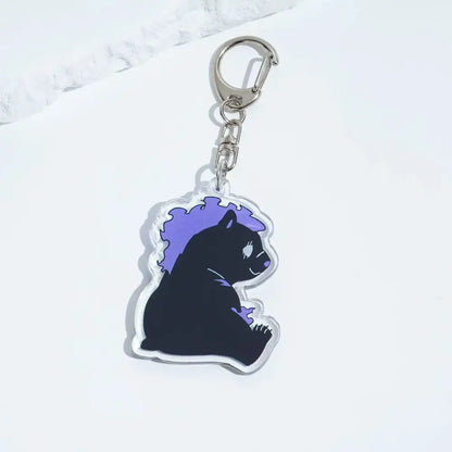 Solo leveling sung jin-woo black bear acrylic keychain with purple hair and silver clasp for bag pendant