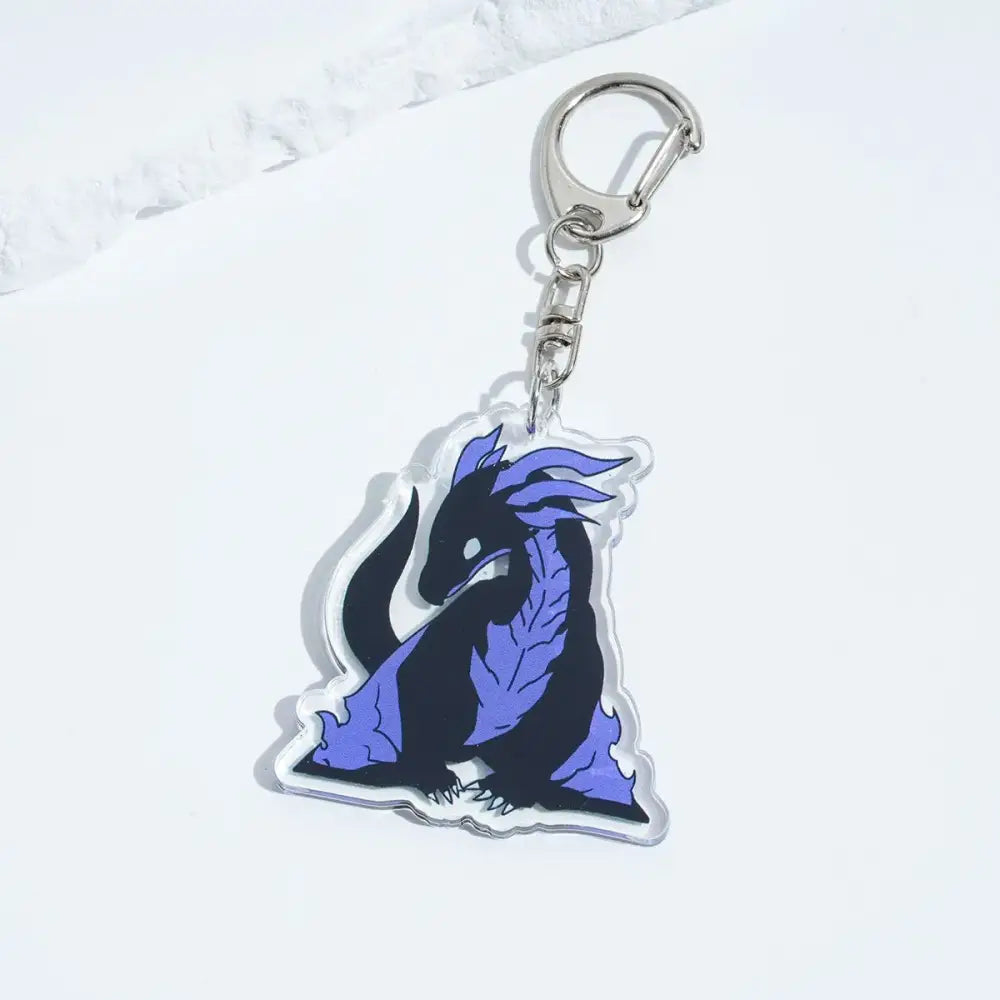 Solo leveling sung jin-woo acrylic keychain with a translucent black and purple dragon design and silver metal clasp