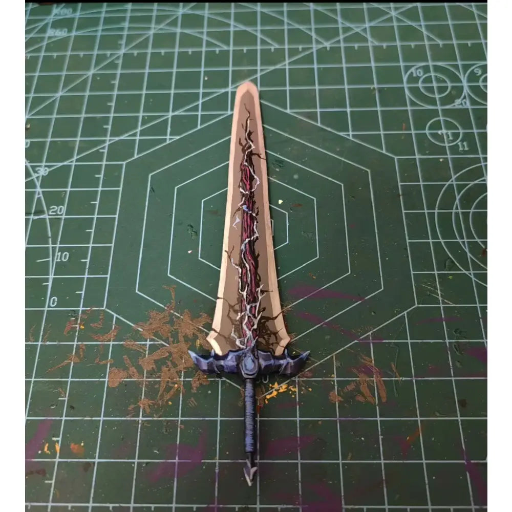 Solo leveling sung jin-woo action figure miniature sword with tan blade and red black veins and dark purple ornate hilt