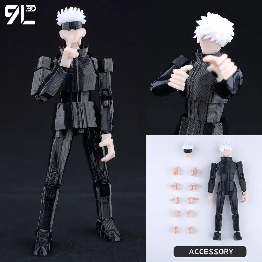 Solo leveling sung jin-woo action figure with white spiky hair black tactical outfit 3d printed movable dummy