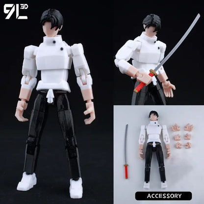 Solo leveling sung jin-woo 3d printed movable dummy action figure in white shirt and black pants with interchangeable hands