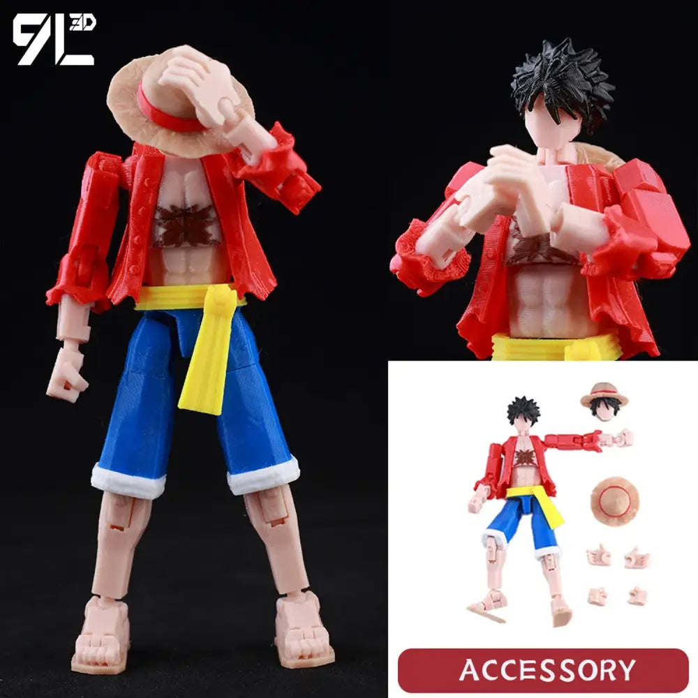 Red and blue articulated 3d printed solo leveling sung jin-woo action figure of monkey d with movable joints