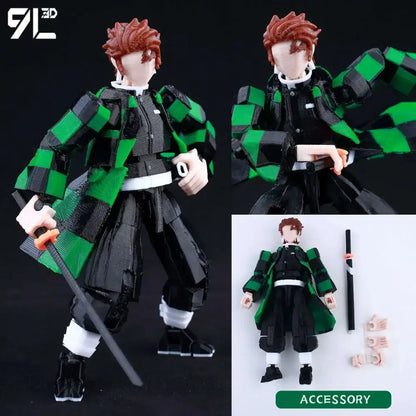 Solo leveling sung jin-woo action figure in green and black checkered jacket holding a sword 3d printed movable model