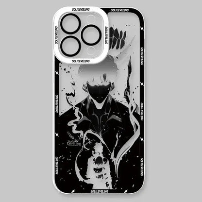 Black and white solo leveling sung jin-woo shockproof silicone phone case with clear back and transparent camera cover