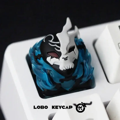 Black and white skull-themed resin esc keycap with blue flame swirls inspired by solo leveling sung for mechanical keyboard