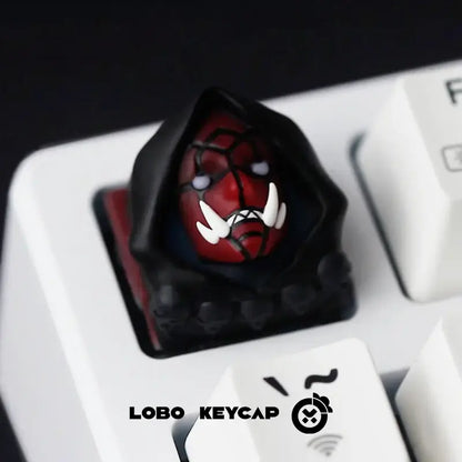 Red and black resin esc keycap featuring a menacing hooded solo leveling sung jin-woo character for mechanical keyboard