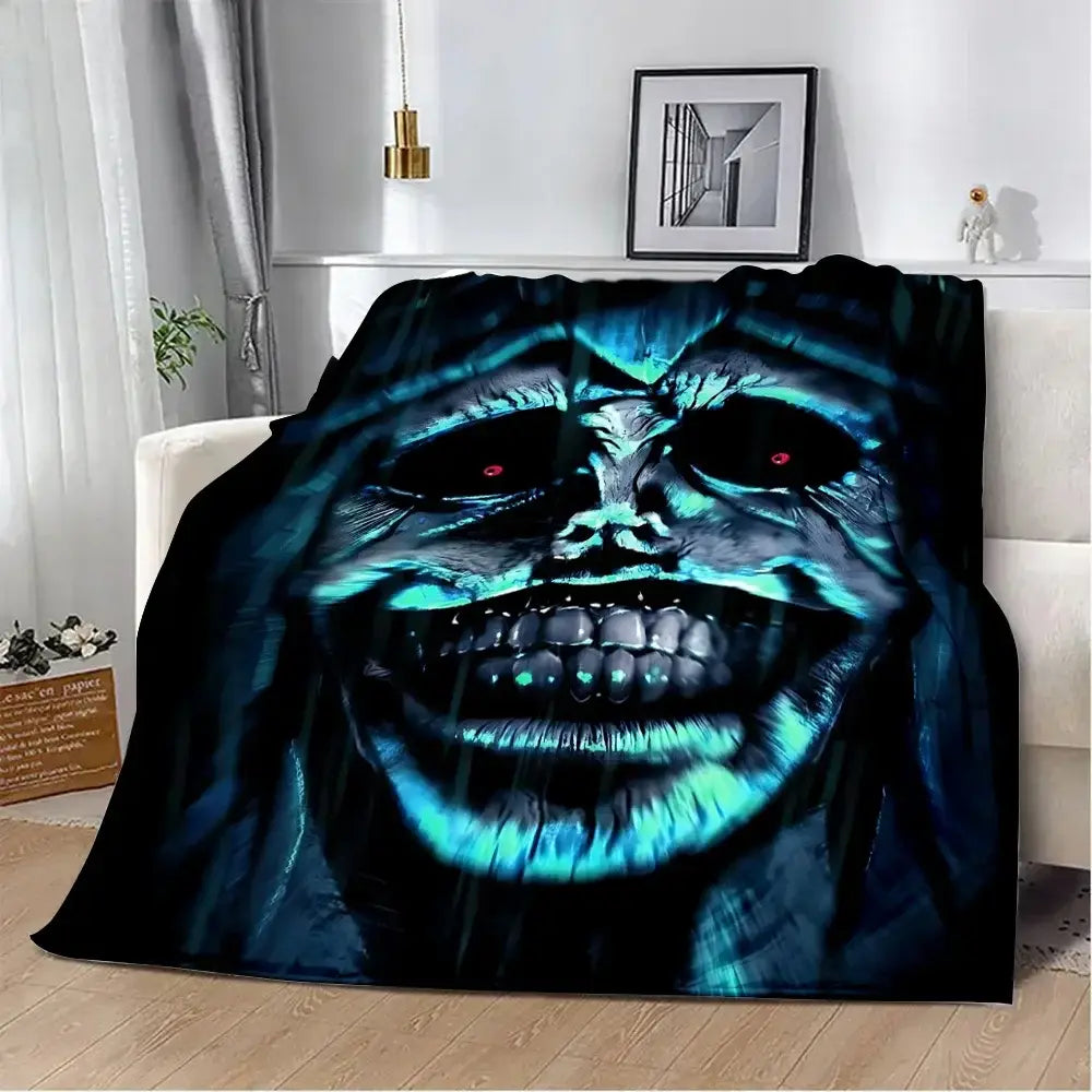 Solo leveling solo leveling plush black flannel blanket with vivid teal blue skull and red eyes 3d print purple