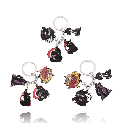 Black and red sung jin keychain pendant featuring a short blade design with metallic chains and rings