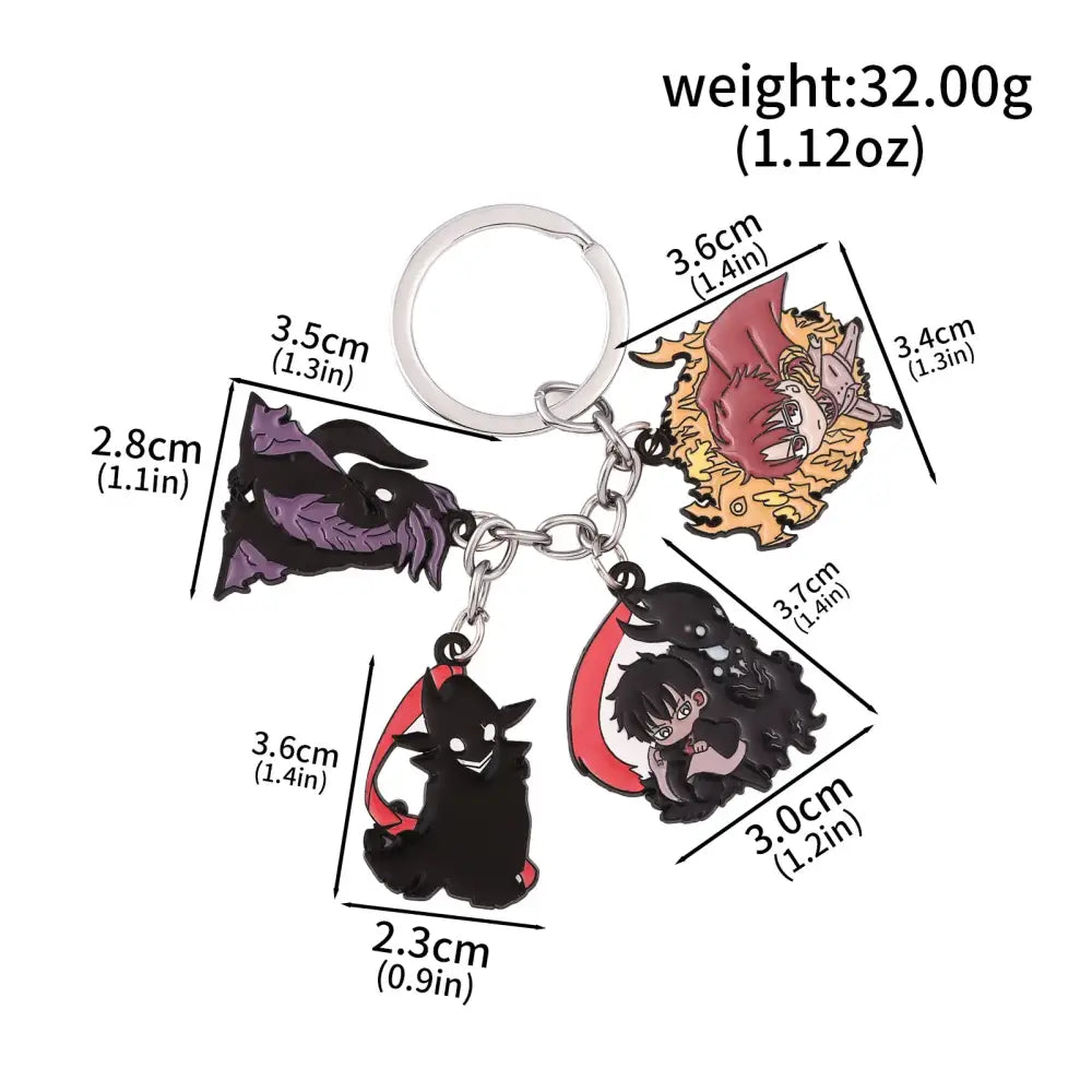 Silver keychain with four colorful demon slayer enamel charms from solo leveling sung jin woo anime collection