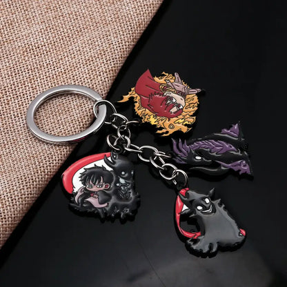 Metallic solo leveling sung jin woo keychain with colorful enamel demon slayer character charms and red black demon head