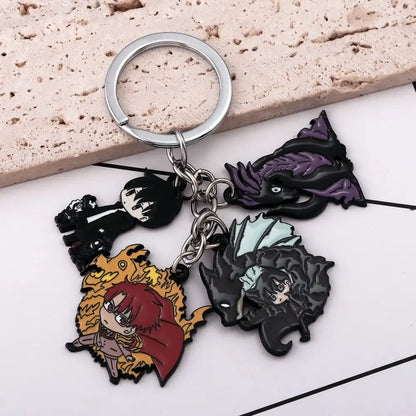 Silver solo leveling sung jin woo keychain with four colorful enamel anime collection character charms and short blade pendant