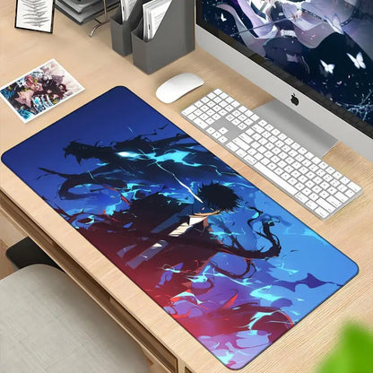 Solo leveling sung jin-woo mouse pad xxl 90x40cm with blue and red anime design and glowing energy effects