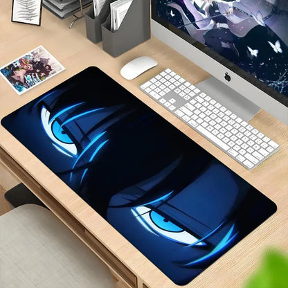 Blue anime eyes design solo leveling sung xxl 90x40cm mousepad ideal for gaming desks and workstations