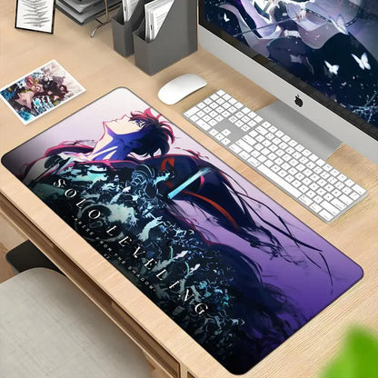 Purple and black solo leveling sung jin-woo mousepad xxl 90x40cm featuring dynamic anime character artwork