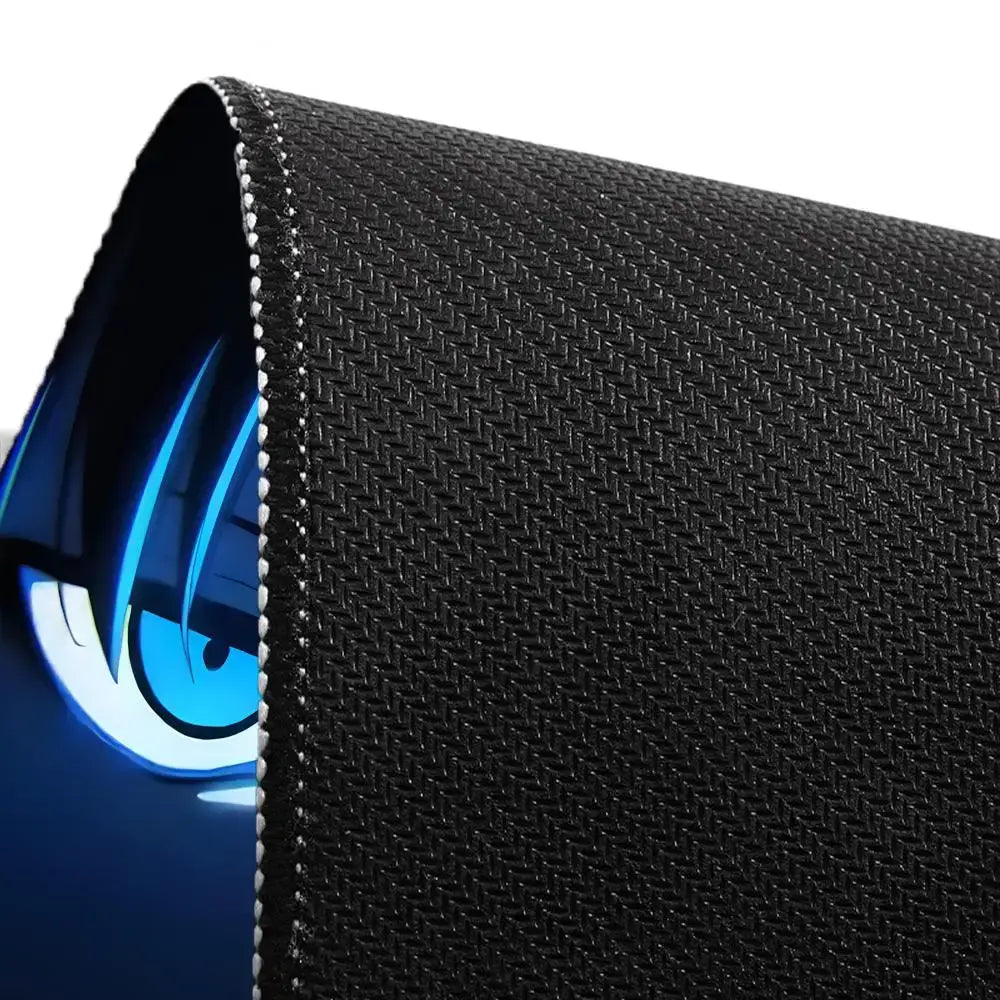 Black woven fabric solo leveling sung jin-woo mousepad xxl 90x40cm with blue anime eye design peeking from edge