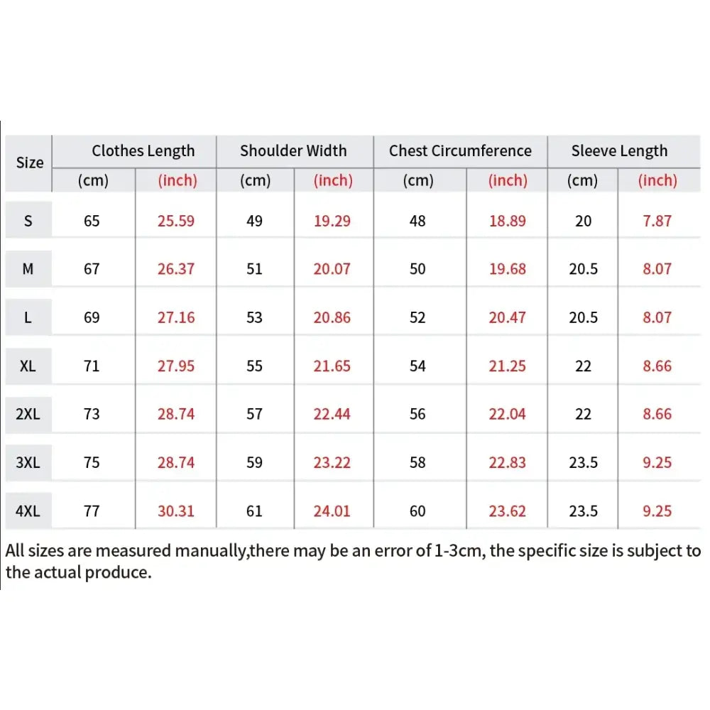 Size chart for solo leveling sung jin-woo oversized loose fit t-shirt showing measurements in cm and inches sizes s to 4xl