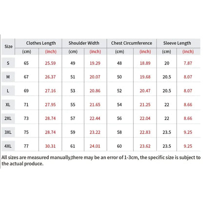 Size chart for solo leveling sung jin-woo oversized loose fit t-shirt showing measurements in cm and inches sizes s to 4xl