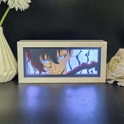 Cream-colored rectangular led paper cut shadow box lamp featuring solo leveling sung jin-woo anime character with blue eyes
