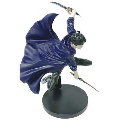 Solo leveling sung jin-woo pvc figure battle version 18cm dynamic blue-cloaked character holding two wands